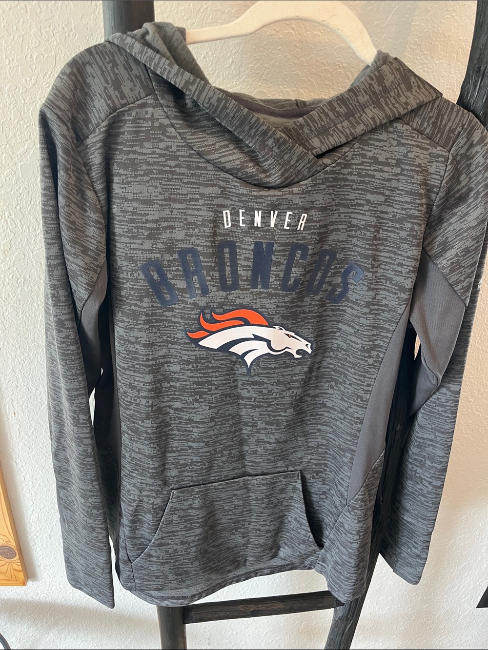 Majestic Denver Broncos Gray Cowl Neck Pullover with Team Logo